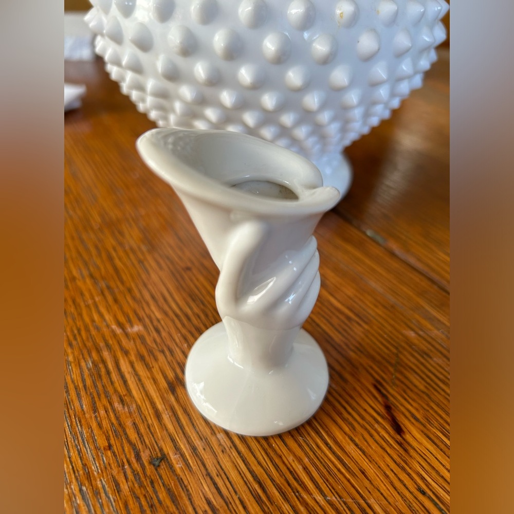 Vintage Numbered Mini White Hand Torch Candle Holder/Bud Vase